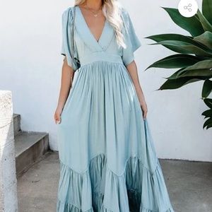 ISO Vici Seafoam pocketed tiered dress